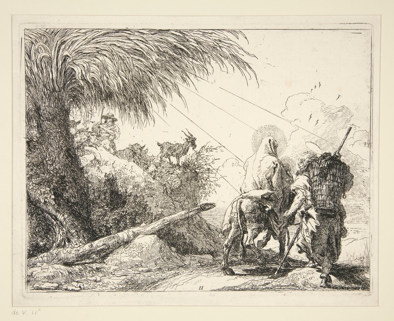 シリーズ Idee pittoresche sulla fuga in Egitto (Flight into Egypt) からの岩だらけの道の聖家族 作： ジョヴァンニ・ドメニコ・ティエポロ