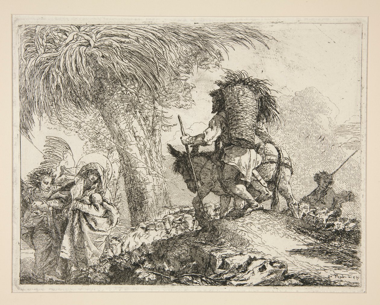 ヨセフと聖母子、シリーズ Idee pittoresche sopra la fuga in Egitto (Flight into Egypt) から 作： ジョヴァンニ・ドメニコ・ティエポロ