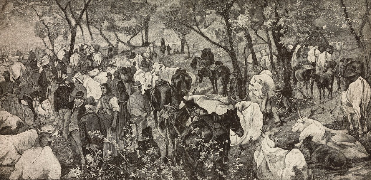 トスカーナのアペニン山脈の市場、Giovanni Fattori (1825-1908) の絵画からの彫刻、L