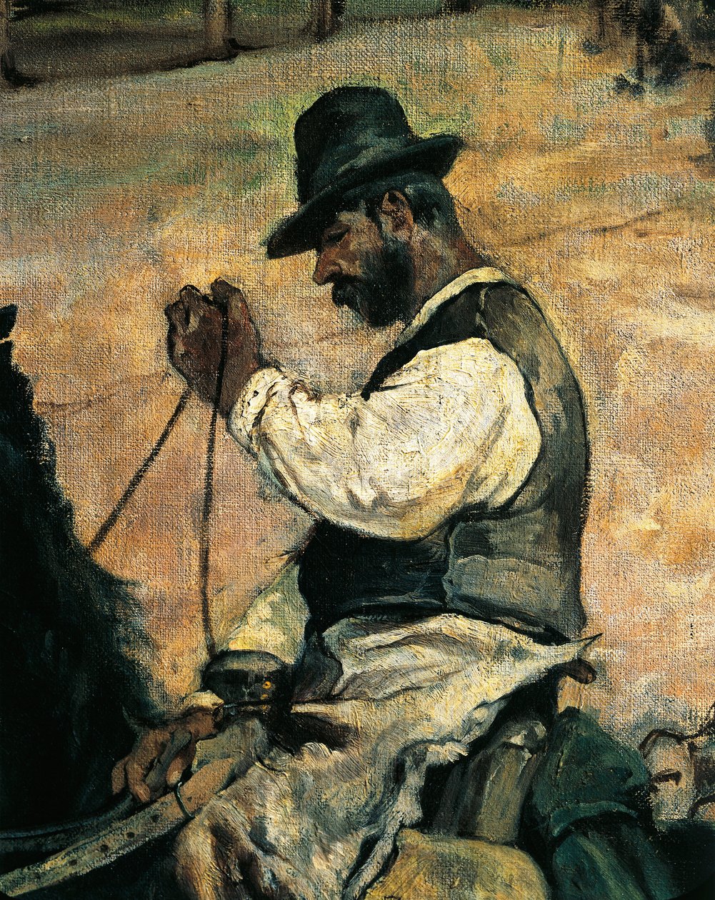 マレンマにおける若い雄牛のマーキング、1887年頃、ジョヴァンニ・ファットーリ（1825-1908）作、86x172cm、詳細 作： ジョバンニ・ファットーリ