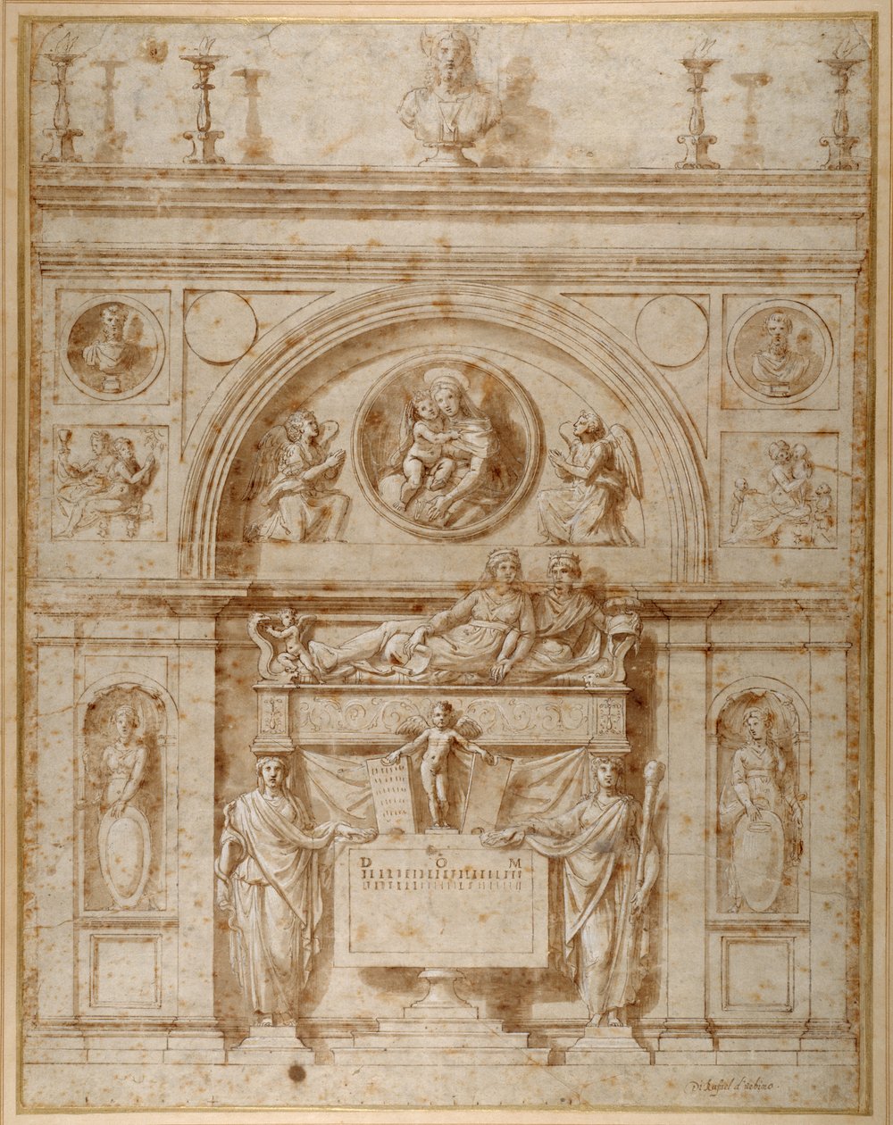 エトルリア様式の壁の墓のデザイン（紙にペンとインク 作： ジョバンニフランチェスコ（c.1488-1528）ペニー