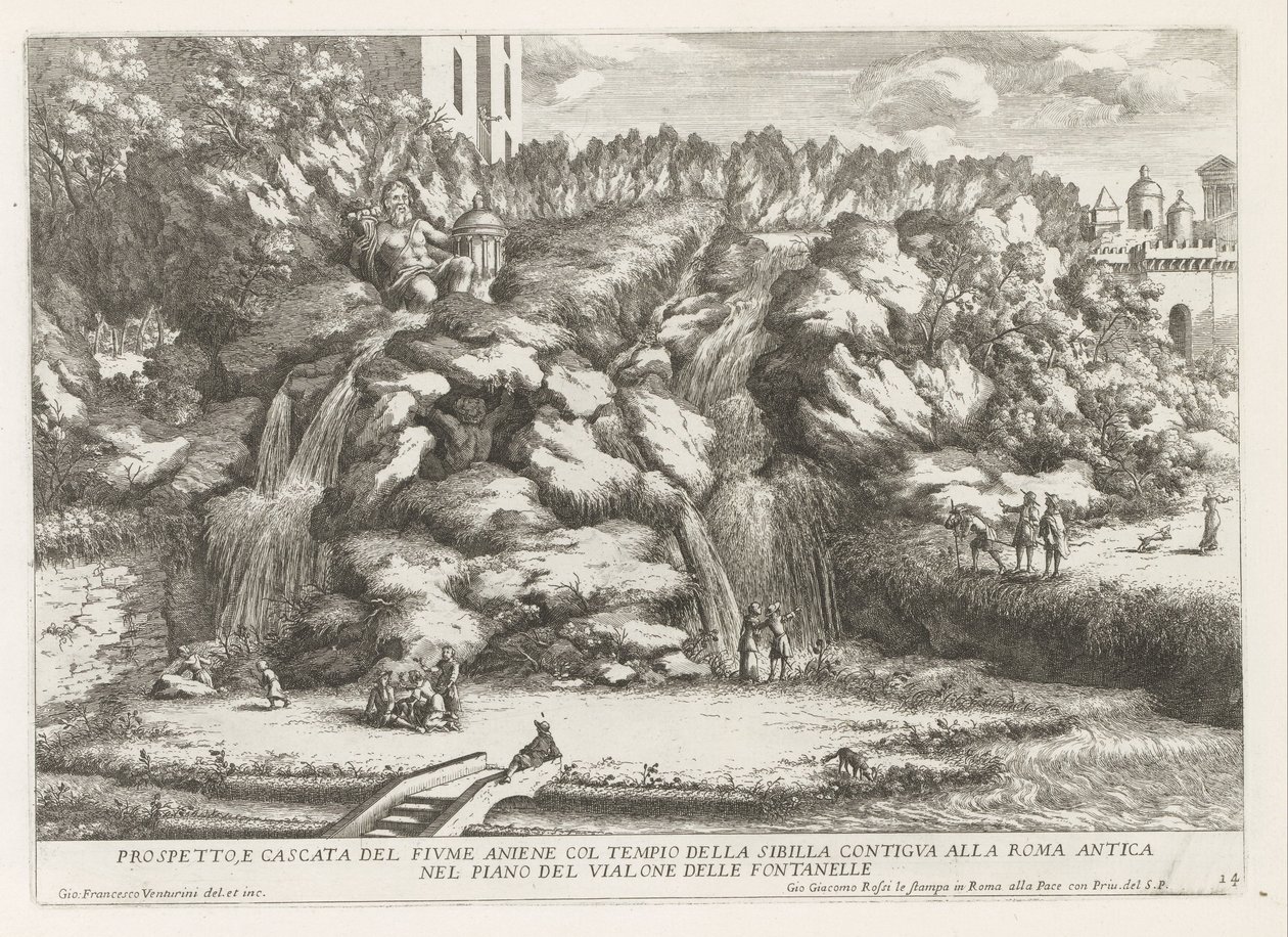 Landschap met cascade en Tempel van de Tiburtijnse Sibille te Tivoli シビュラ神殿のあるアニエネ川の目論見書と滝 (...) (オブジェクトのタイトル) チボリのエステ庭園の噴水（シリーズタイトル） Fonteinen in de tuinen van Villa d