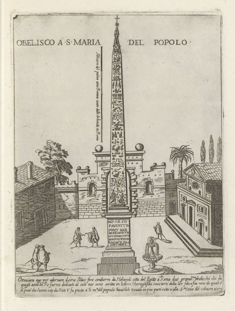 ローマのポポロ広場にあるエジプトのラムセス 2 世のオベリスク Obelisco a S. Maria del Popolo (オブジェクトのタイトル) ローマの近代および古代のモニュメントと建造物 (シリーズ タイトル) ローマのチッタの装飾 (シリーズ) 作： ジョバンニ・マギー