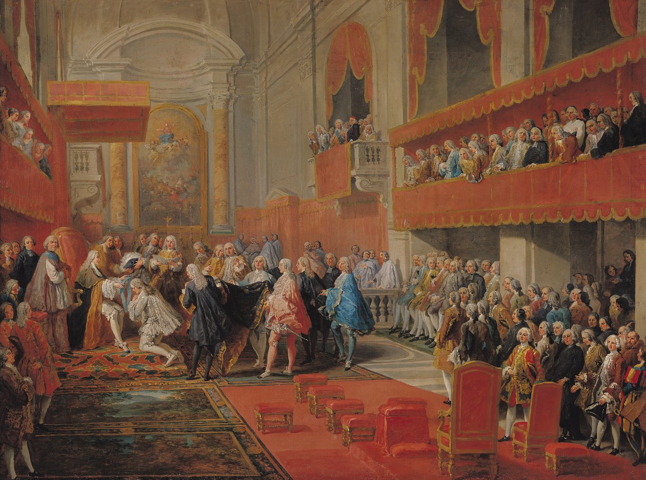 ポールヒポリットドボーヴィレール（1684-1776）によるサンテニャン公爵、1752年頃のヴァイニー王子への聖霊勲章の贈呈 作： ジョバンニ・パオロ・パニーニ