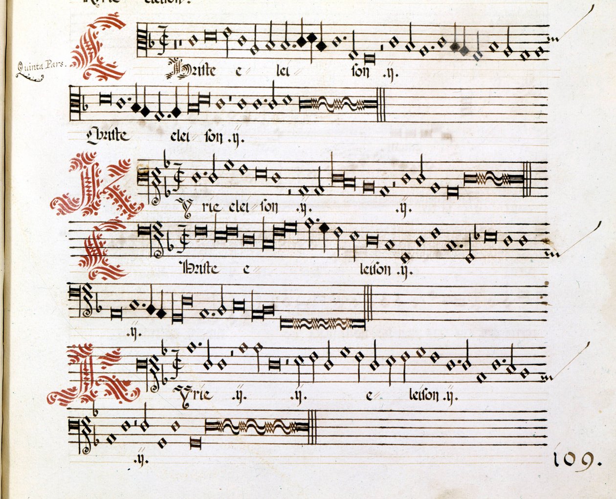 イタリアの作曲家、Giovanni Pierluigi da Palestrina（1525 - 1594）の「マンチュアのメセナ」のキリエ写本。 作： ジョヴァンニ・ピエルルイジ・ダ（後）パレストリーナ