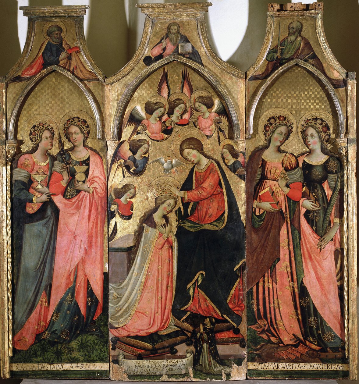 聖母戴冠式のトリプティク - ジョヴァンニ ダ ガエータ (1449 ～ 1472 年頃に活動) による絵画 15 世紀 ガエータ、教区博物館 作： ジョヴァンニダガエタ
