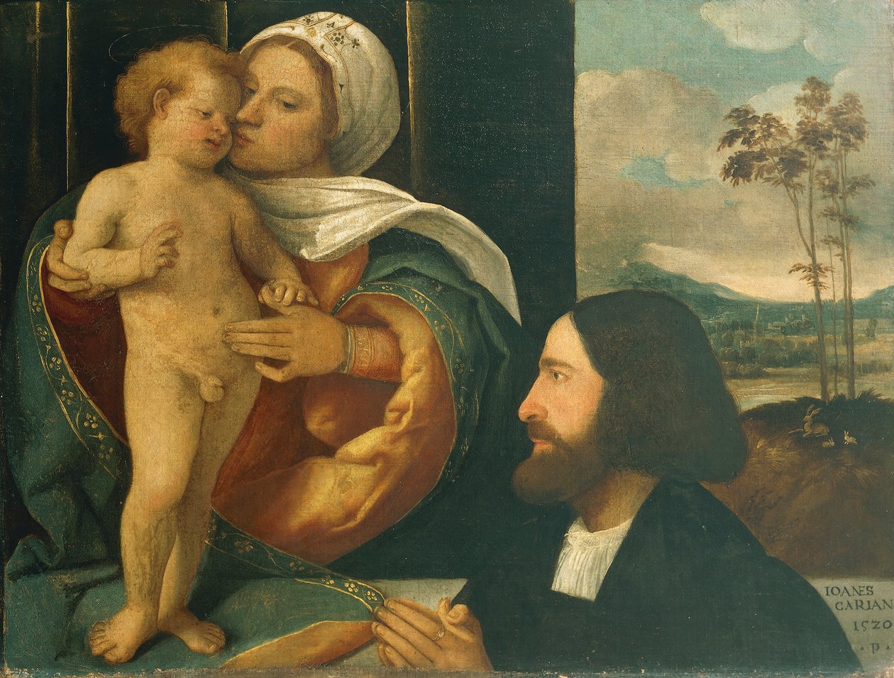 聖母子と信者、ジョヴァンニ・カリアーニ作（1485年から1490年の間に生まれ、1547年以降に死亡） 作： ジョバンニ・デ・ブジ・カリアーニ