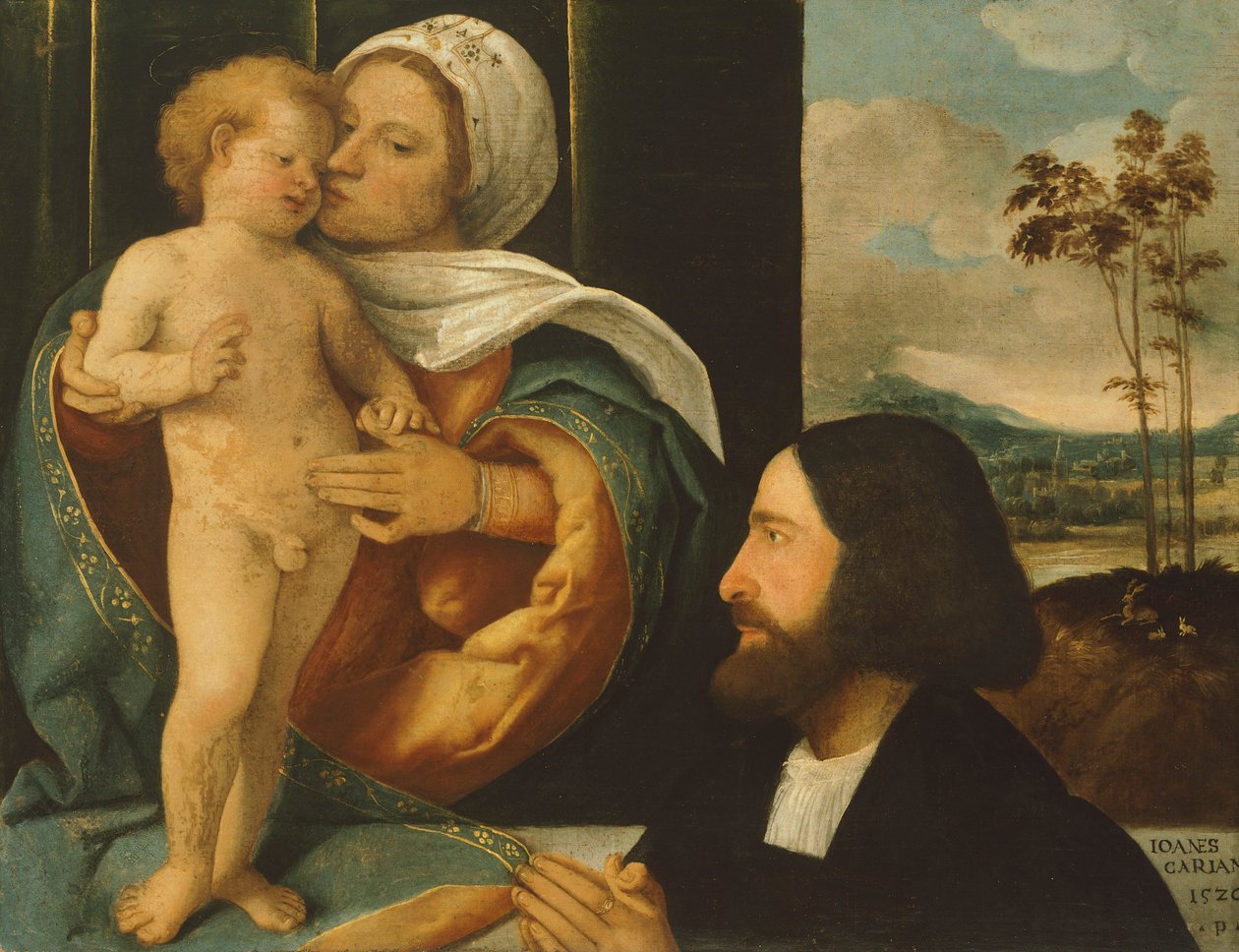 聖母子と信者、ジョヴァンニ・カリアーニ作（1485年から1490年の間に生まれ、1547年以降に死亡） 作： ジョバンニ・デ・ブジ・カリアーニ