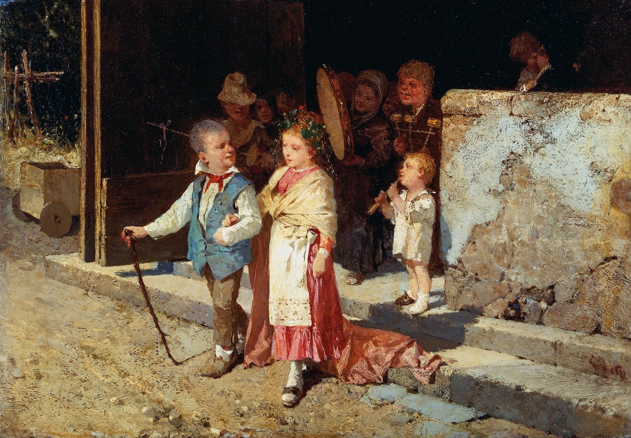 若い夫婦、ジョヴァンニ・デル・レ（1829-1919）作、パネルに油彩、23x33cm 作： ジョバンニ・デル・レ