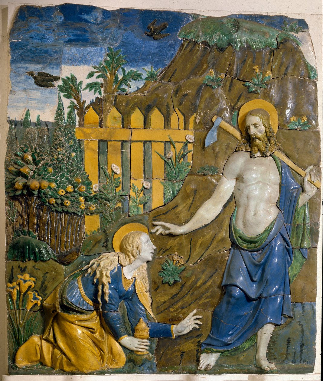 ジョヴァンニ・デッラ・ロッビア（1469-1529）による陶製レリーフ「Noli Me Tangere」（フィレンツェ、バルジェッロ美術館蔵 作： ジョヴァンニデッラロッビア