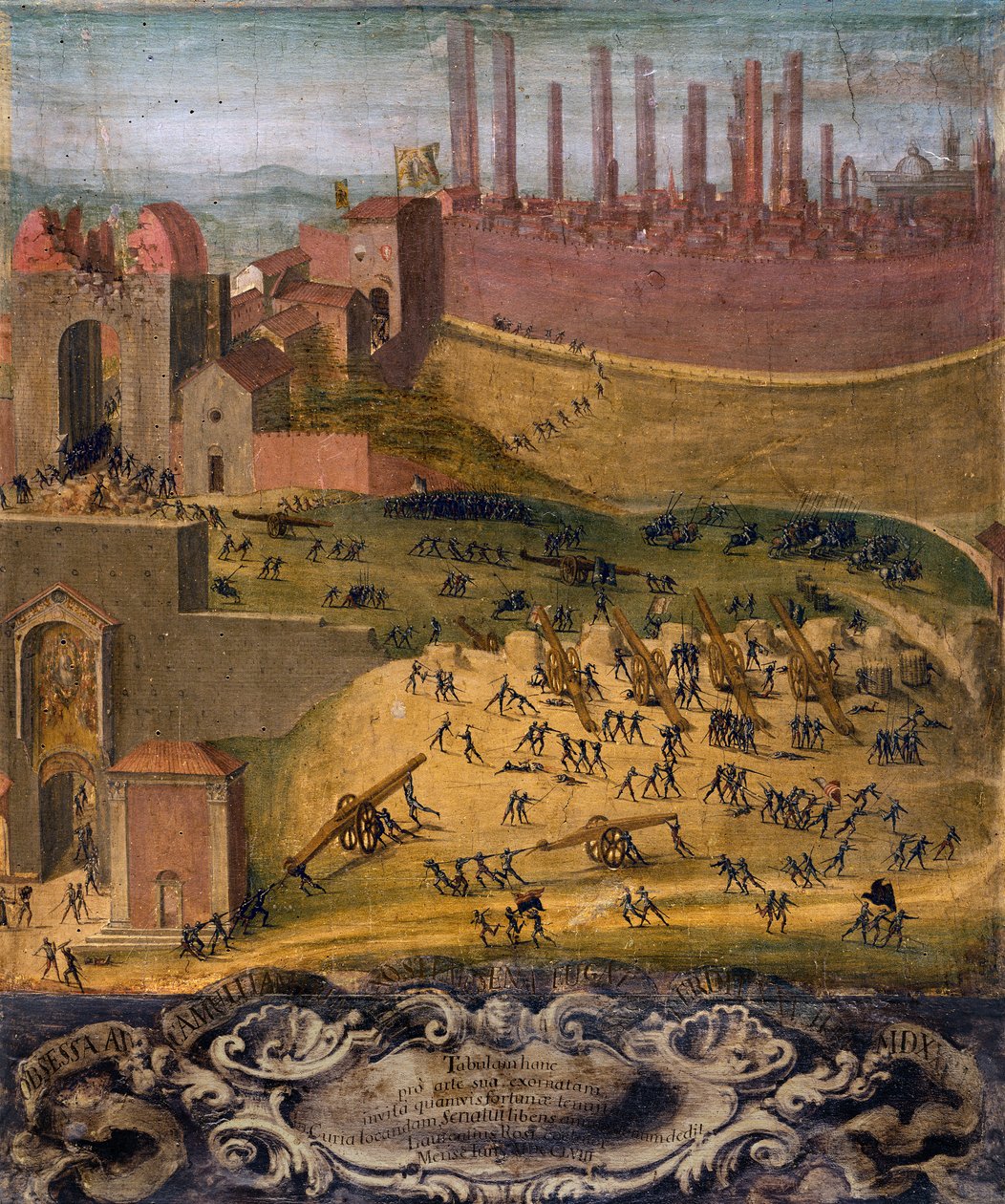 1526年、シエナのポルタ・カモッリアの勝利（テンペラ、パネル） 作： ジョヴァンニ・ディ・ロレンツォ・チーニ