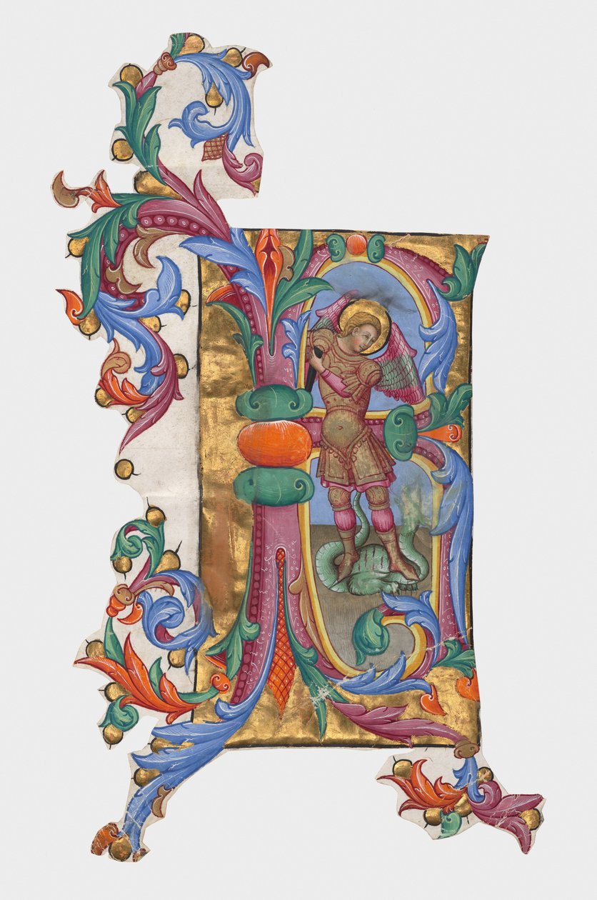 Initiale R oder B: Heiliger Michael und der Drache, Ausschnitt aus einem Antiphonar 作： ジョヴァンニ・ディ・パオロ