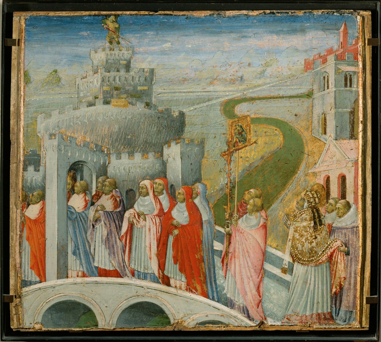 La procession de Saint Gregoire au Chateau Saint-Ange -サンタンジェロ城での聖グレゴリオの行列 ... 作： ジョヴァンニ・ディ・パオロ