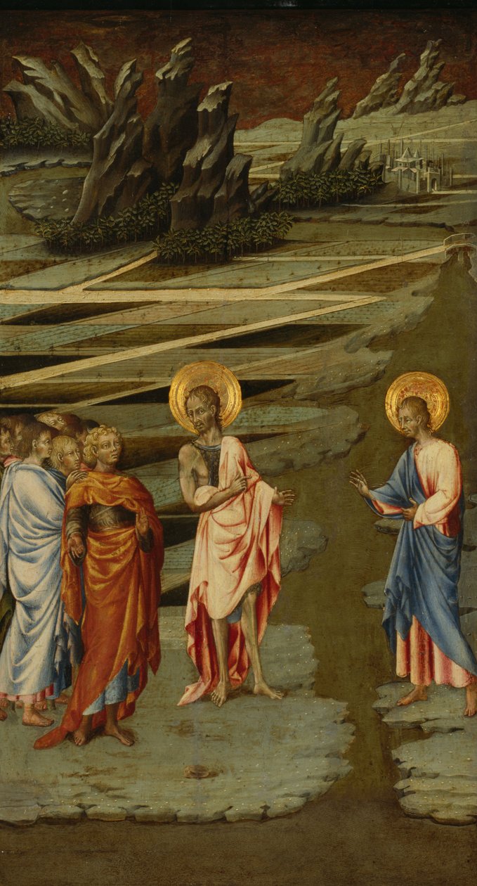 神の子羊を見よ (Ecce Agnus Dei) - ジョヴァンニ・ディ・パオロ作 (1403-1482年頃)、木にテンペラ (68.5x39.5 cm) 作： ジョヴァンニ・ディ・パオロ