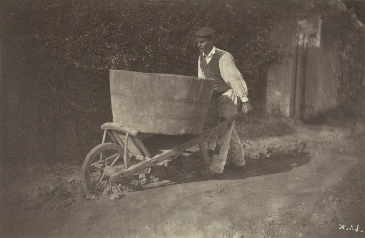 手押し車を持った農民の男性、1870年。 作： ジロードンの芸術家
