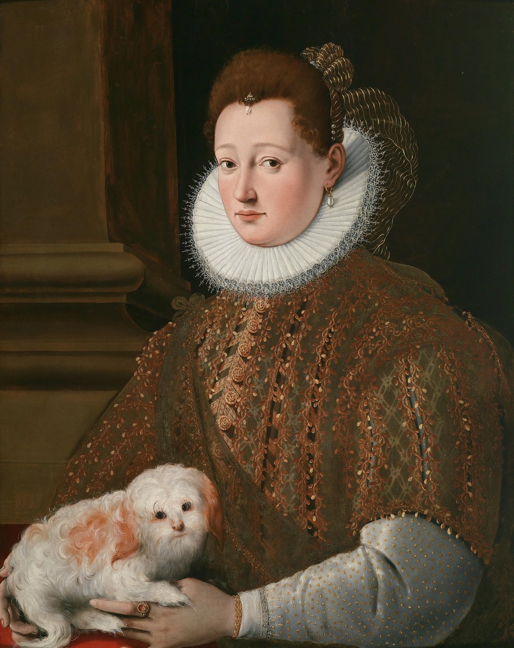 ラップ犬を持つ女性の肖像画 作： ジロラモ・マキエッティ