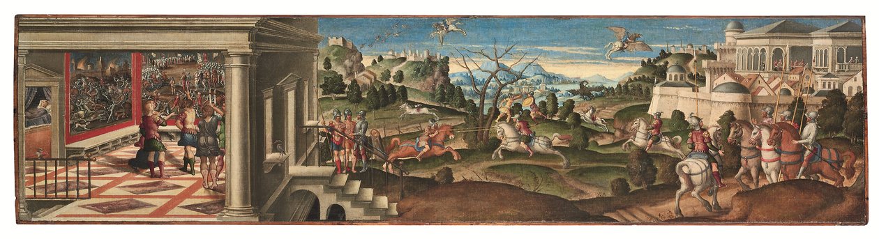 Orlando Furioso のシーン (パネルに置かれたキャンバスに油彩) 作： ジロラモ・ダ・サンタクローチェ