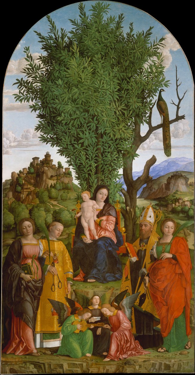 マドンナとチャイルド・ウィズ・セインツ, ca. 1520年。 作： ジロラモ・ダイ・リブリ