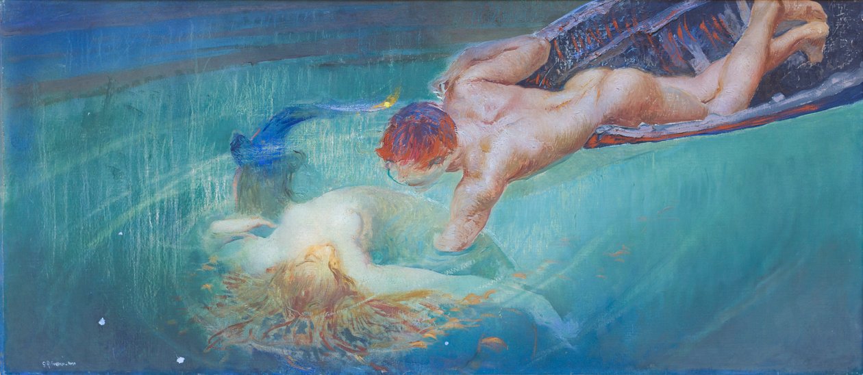 人魚あるいは緑の深淵 1900年頃 油彩・カンヴァス 作： ジュリオ・アリスティド・サルトリオ
