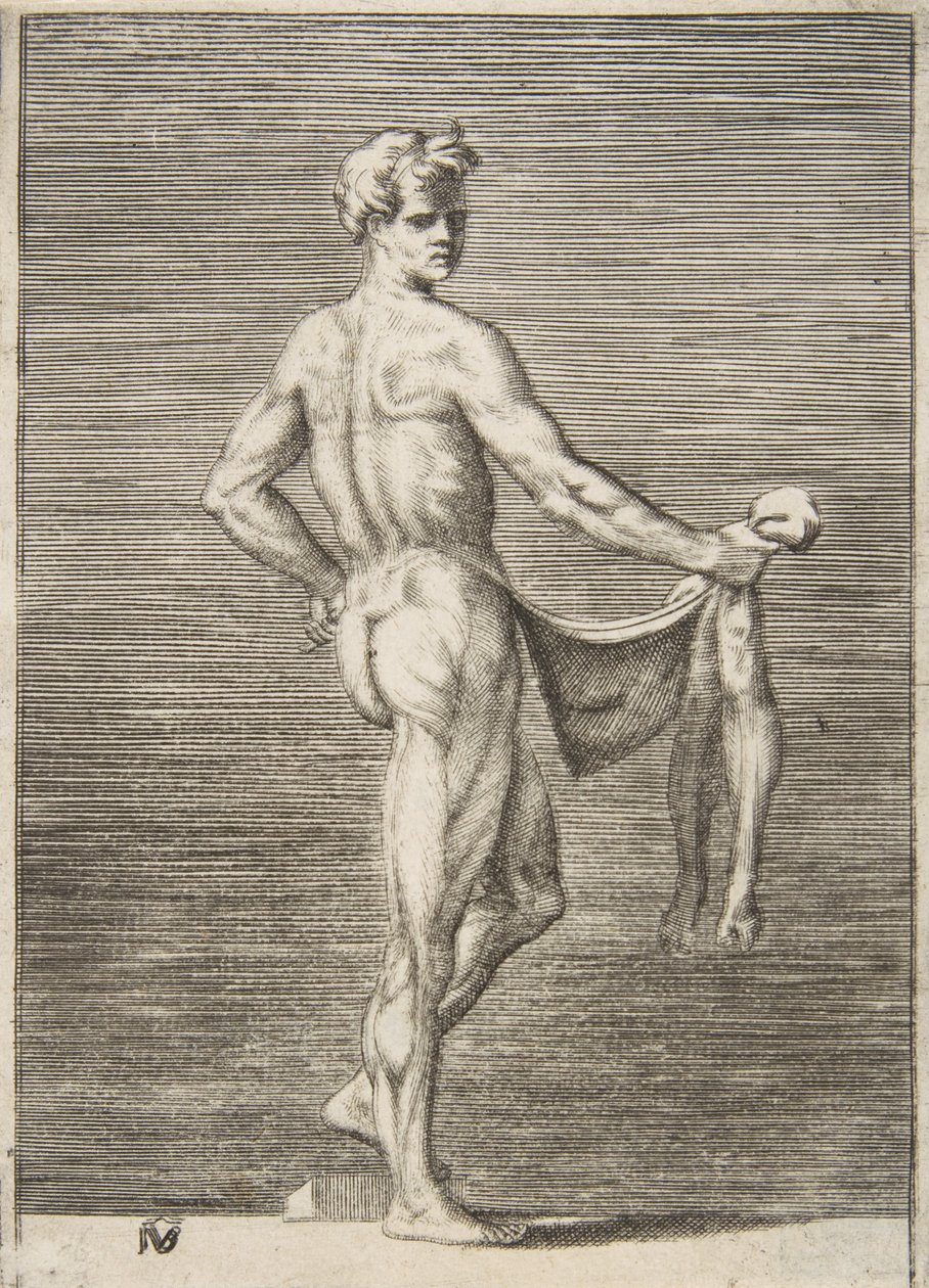 後ろから見た裸の男、1531-76年。 作： ジュリオ・ボナソーネ