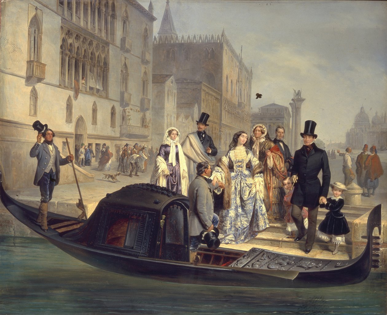 ヴェネツィアのトルストイ一家、1855年 作： ジュリオ・カルリーニ