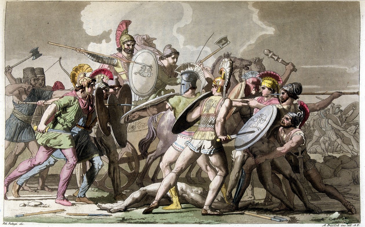 パトロクロスの死体のために戦う (トロイ戦争) - 「古代と現代の衣装」で、フェラーリオ編。 ミラノ 作： ジュリオ・フェラーリオ