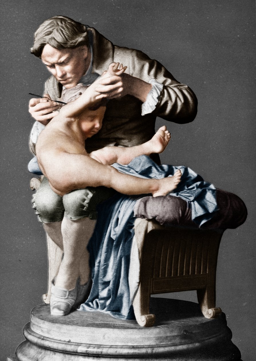 エドワードジェンナー、イギリスの医師、彼の息子c1796 c1900に予防接種。 作： ジュリオ・モンテベルデ