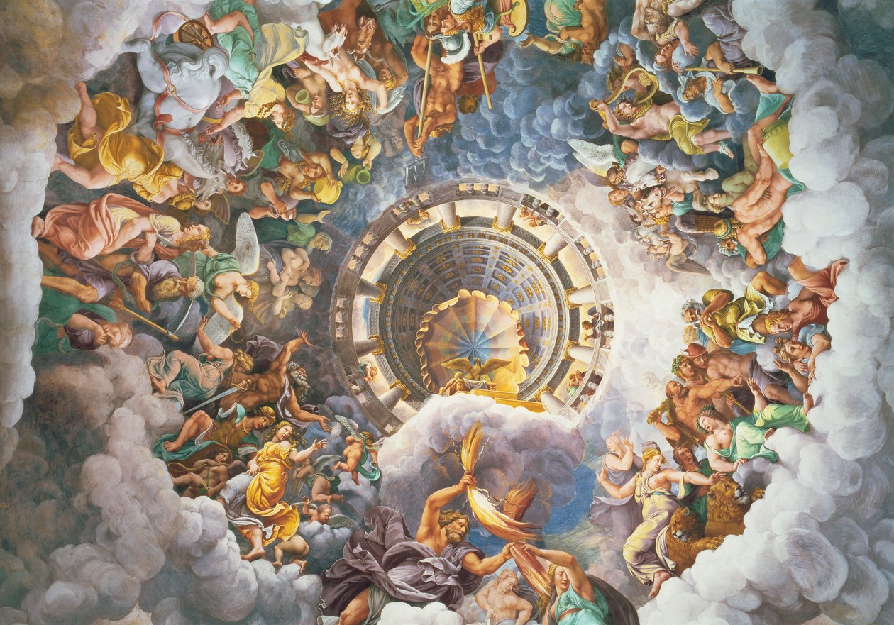 オリンポスの神々、サラ・デイ・ギガンティのだまし絵天井画、1528年