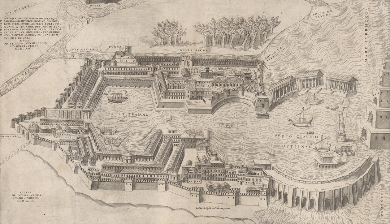 ローマの素晴らしさの鏡: ローマ港の鳥瞰図, 1554., 1554. 作： ジュリオ・デ・ムシ