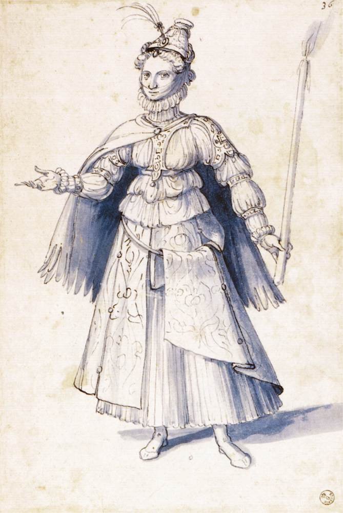 聖火を運ぶ女性の衣装の描画 作： ジュゼッペ・アルチンボルド