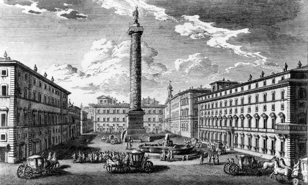 コロンナ広場、ローマ、1752年のビュー 作： ジュゼッペ・ヴァシ
