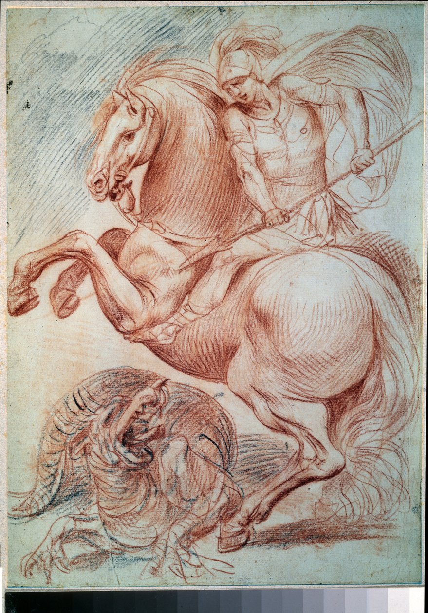 「""Saint George Slaying The Dragon" (Saint George And The Dragon) Sanguine Drawing ジュゼッペ・セザーリ (1568-1640) 17世紀 プーシキン美術館、モスクワ 作： ジュゼッペ・セザーリ