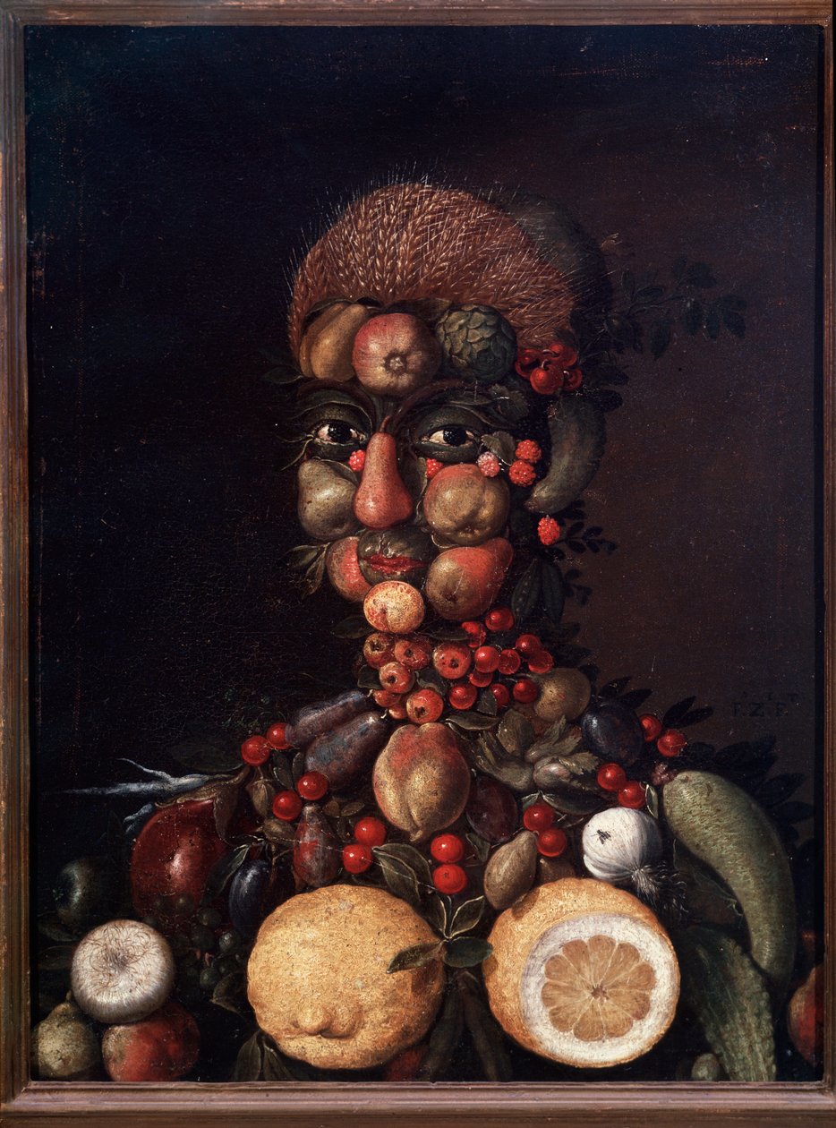 果物と野菜でできた人間の像（絵画 作： ジュゼッペ・アルチンボルド