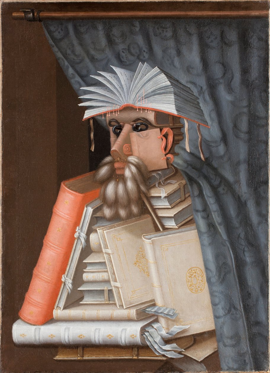 学者ヴォルフガング・ラツィウス（1514-1565）とされる肖像風刺画「図書館員」 作： ジュゼッペ・アルチンボルド