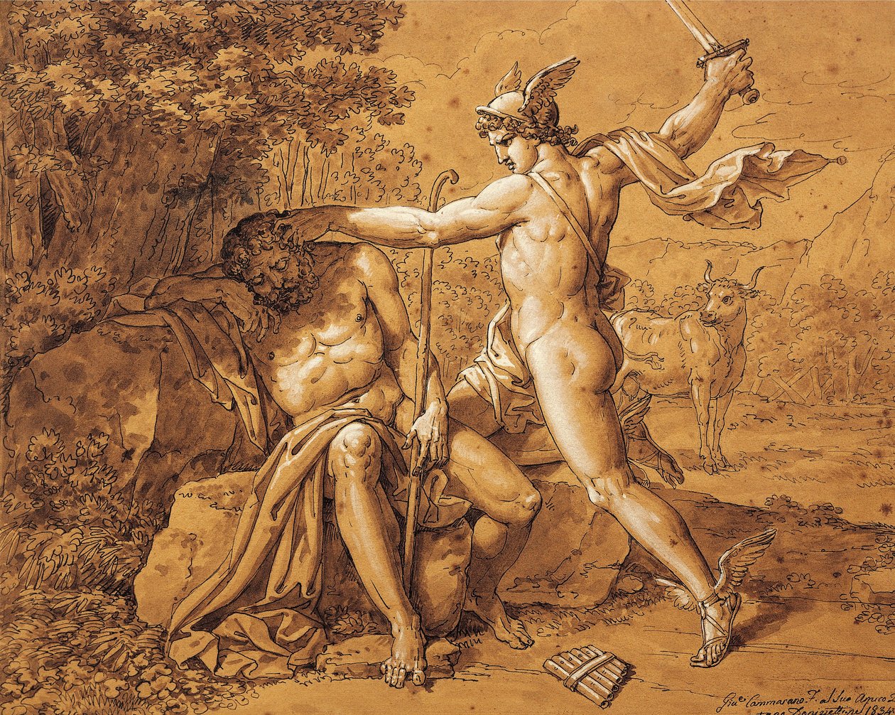イタリア、マーキュリーがアーガスを殺してニンフを救う ジュゼッペ・カンマラーノ (1766-1859) 画家からガエターノ・ドニゼッティに贈られた絵 作： ジュゼッペ・カンマラノ