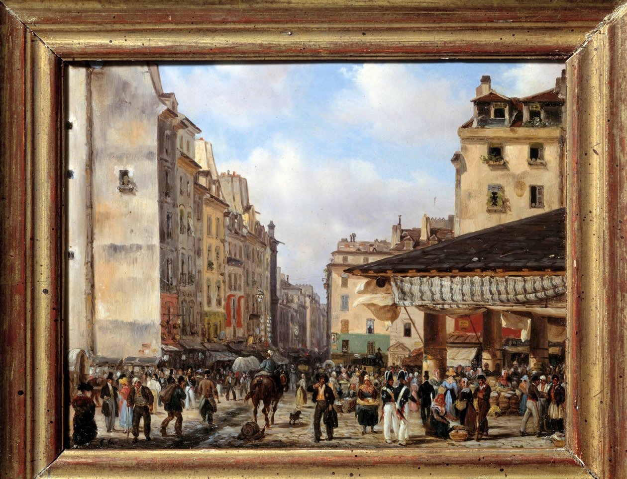 1828年のレザールとトネレリー通り：19世紀のパリの風景。ジュゼッペ・カネラ（1788-1847）の絵画 作： ジュゼッペ・カネラ
