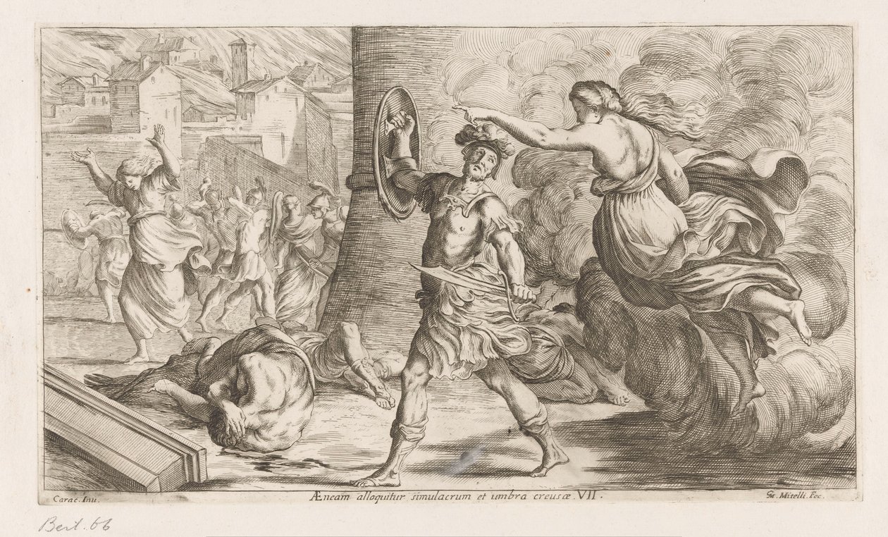 Geest van Creüsa verhitt aan Aeneas アエネアスは、空洞のイメージと影によって対処されます (オブジェクトのタイトル) Omzwervingen van Aeneas (シリーズタイトル) レネア・ヴァガンテ・カラッチの絵画（シリーズタイトル） 作： ジュゼッペ・マリア・ミテリ