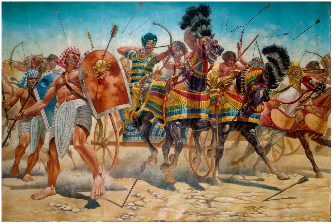 エジプト古代遺跡：紀元前1274年のカデシュの戦いでの、戦車を