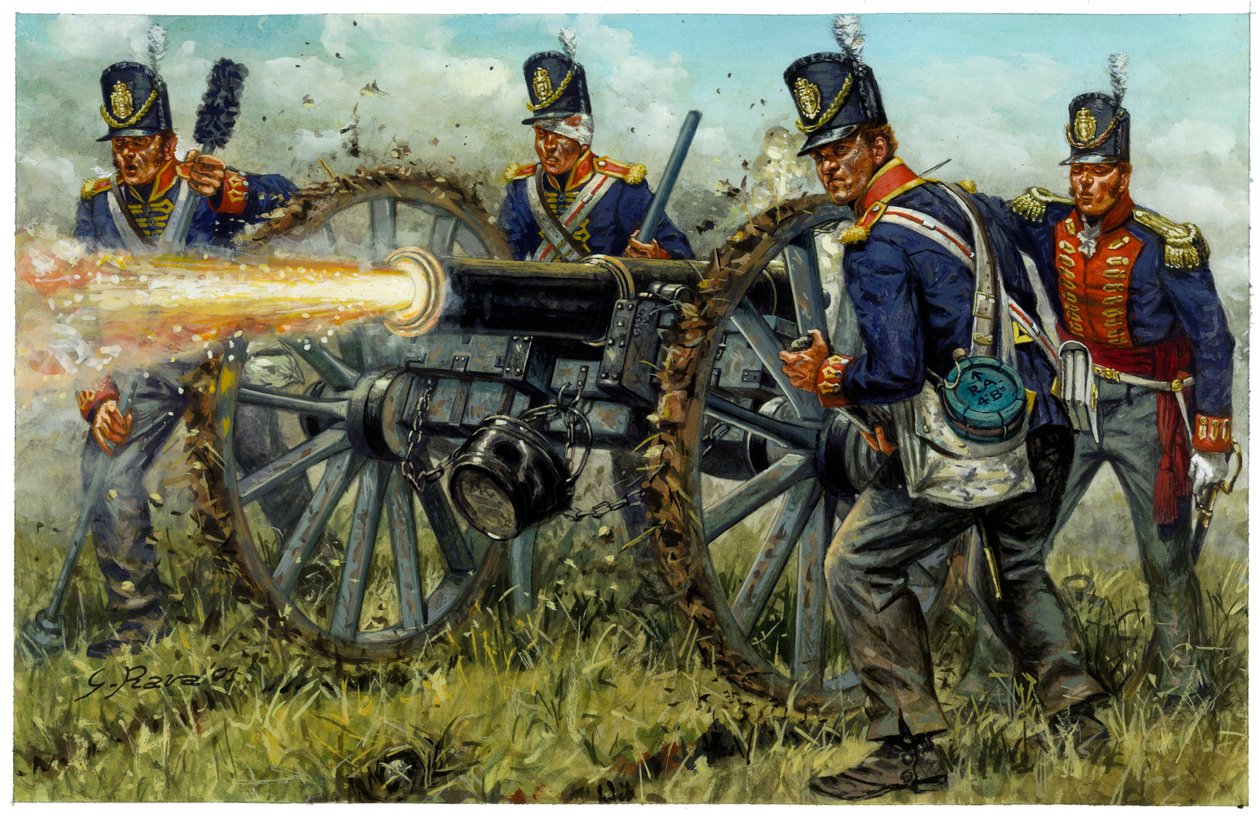第一帝国：1815年6月18日、ワーテルローの戦いにおける王立陸軍砲兵隊 - ジュゼッペ・ラヴァによるイラストレーション 作： ジュゼッペ・ラヴァ