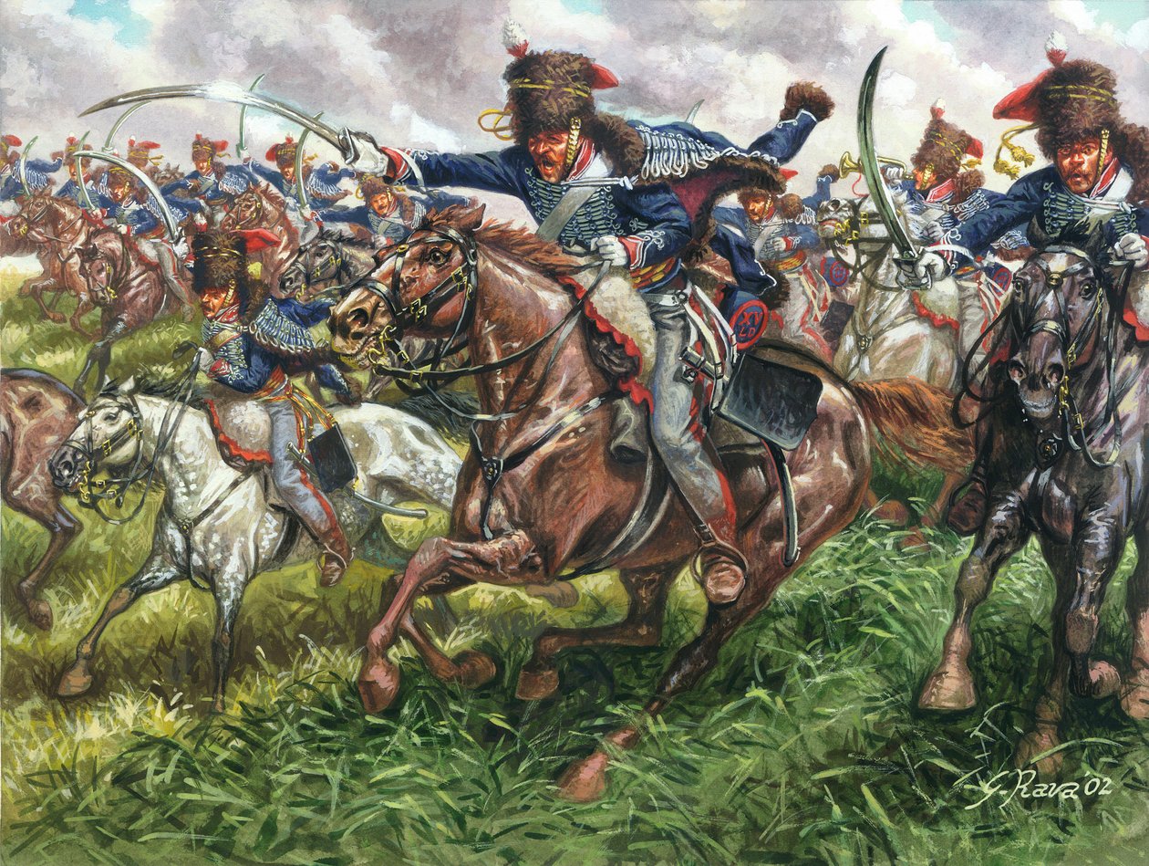 第一帝国：1815年6月18日、ワーテルローの戦いにおけるイギリス竜騎兵第15連隊の突撃 - 第一帝国：1815年6月18日、ワーテルローにおけるイギリス竜騎兵第15連隊の突撃 - イラスト：ジュゼッペ・ラヴァ 作： ジュゼッペ・ラヴァ