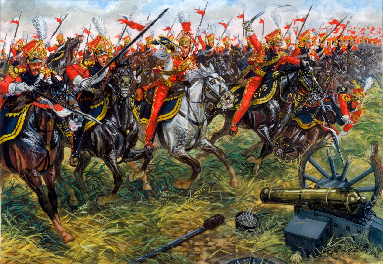 第一帝国：1815年6月18日ワーテルローの戦いにおけるナポレオン1世帝国親衛隊騎馬槍兵第2連隊 - 第一帝国：1815年6月18日ワーテルローにおけるナポレオン1世帝国親衛隊軽騎兵槍兵第2連隊 - Illustratio 作： ジュゼッペ・ラヴァ