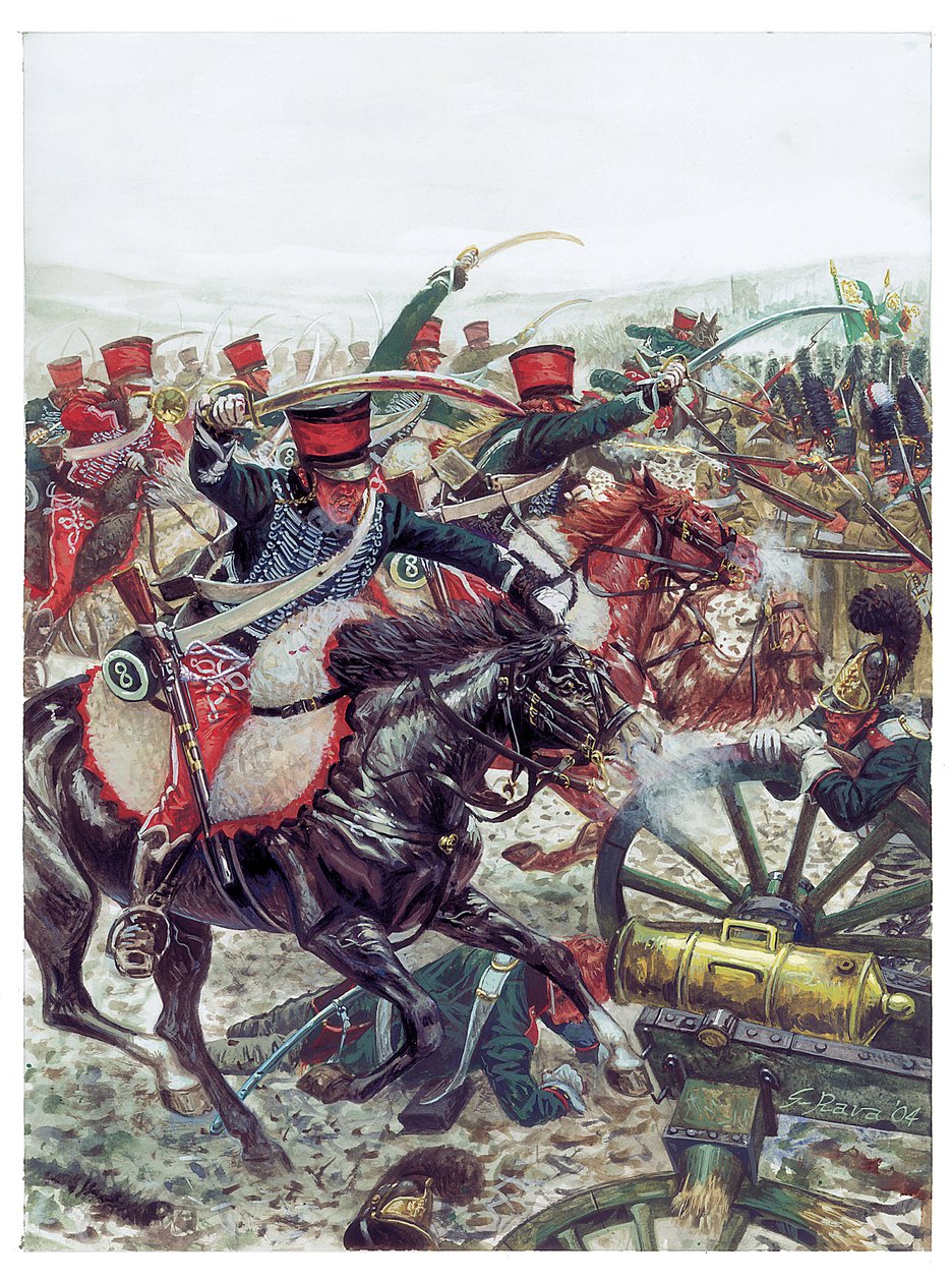 第一帝国：1805年12月2日のアウステルリッツの戦いにおけるピエール・マルガロン将軍（1765-1824）指揮の旅団の突撃 - 第一帝国：1815年12月2日のアウステルリッツの戦いにおけるマルガロン将軍指揮の旅団の突撃 - Illustrati 作： ジュゼッペ・ラヴァ