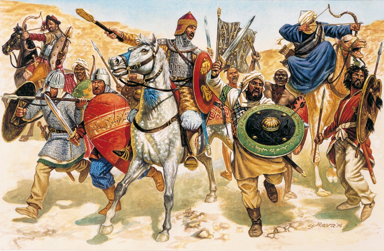 聖戦：キリスト教徒の敵と戦うイスラム教徒の兵士たち - Holy War: Muslims soldiers fighting against christians -キリスト教徒と戦うイスラム教徒の兵士たち 作： ジュゼッペ・ラヴァ