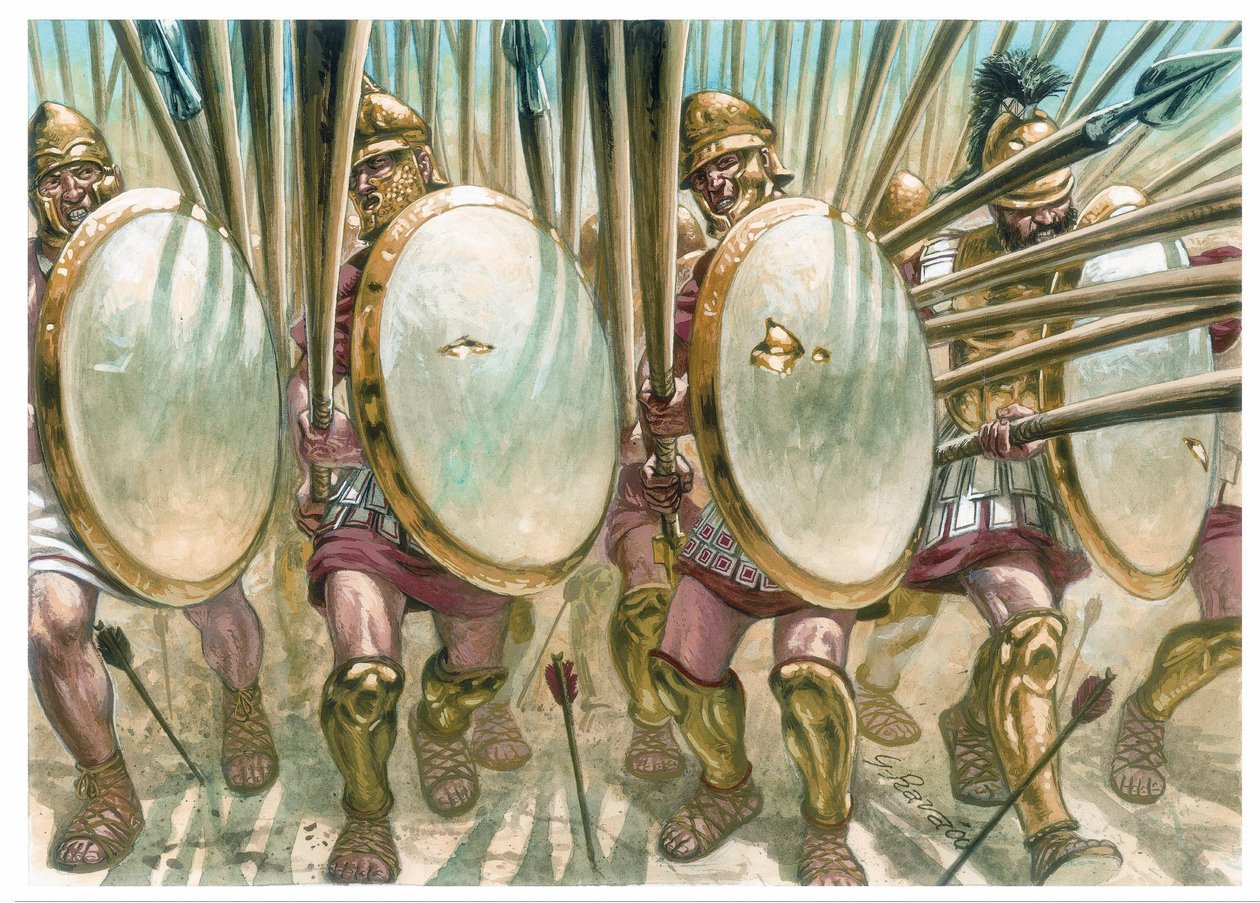 マケドニア王国：マケドニア人ファランギストの突撃 - マケドニア人ファランギストの突撃 - イラスト：Giuseppe Rava 作： ジュゼッペ・ラヴァ