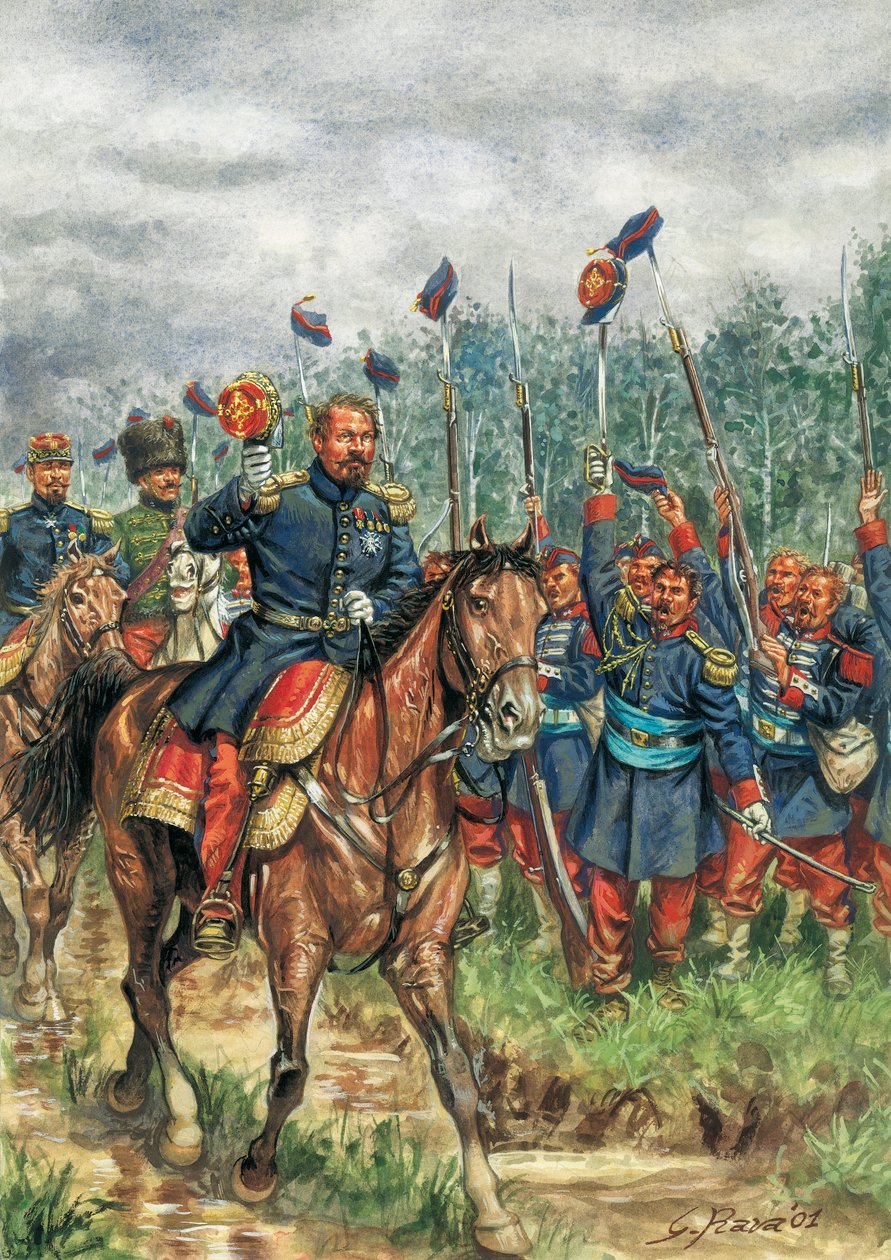 ナポレオン3世（1808-1873）軍に迎えられる馬（デッサン） 作： ジュゼッペ・ラヴァ