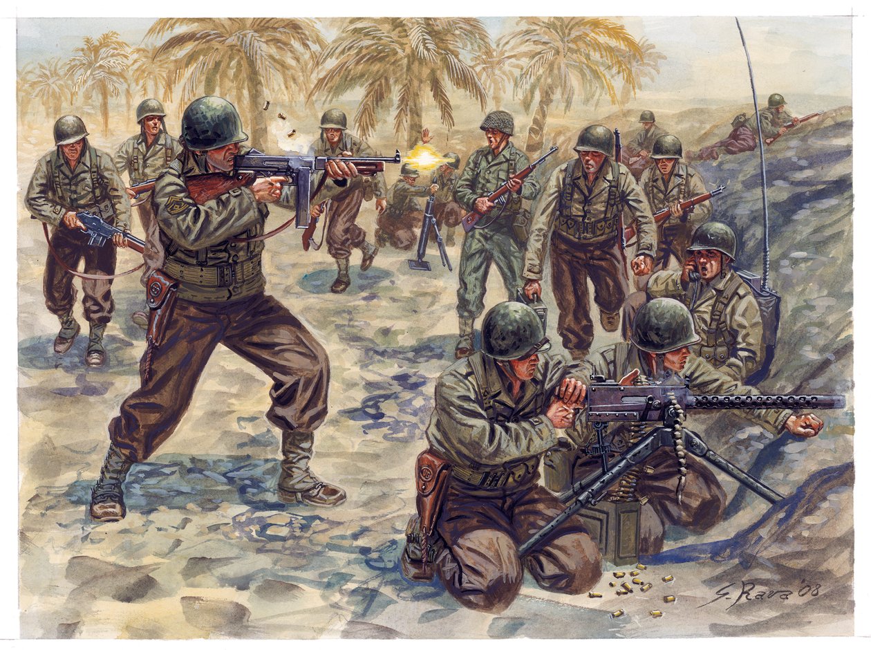 第二次世界大戦、チュニジア作戦：チュニジア戦におけるアメリカ歩兵の攻勢 作： ジュゼッペ・ラヴァ