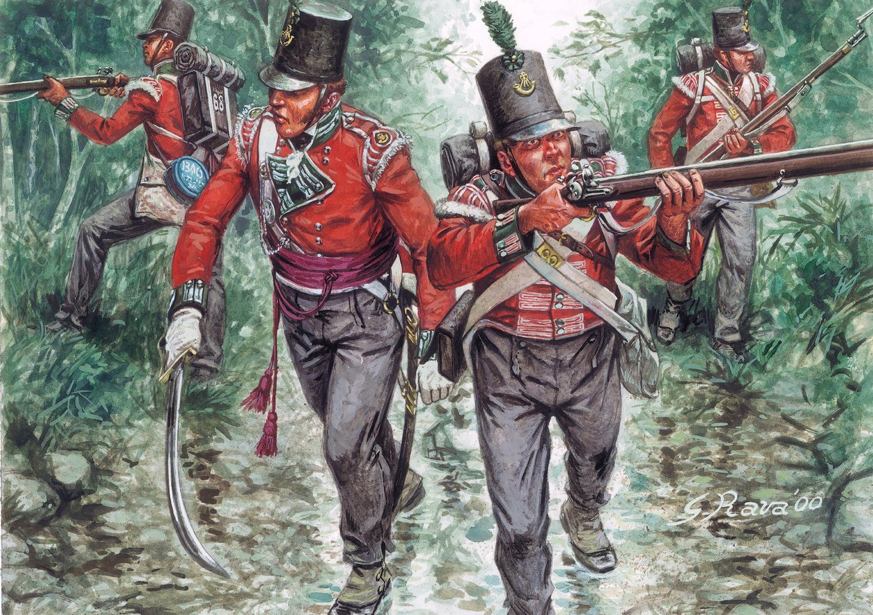 1810年頃、パトロールするイギリス歩兵の兵士たち - （イギリス歩兵の兵士たち 作： ジュゼッペ・ラヴァ