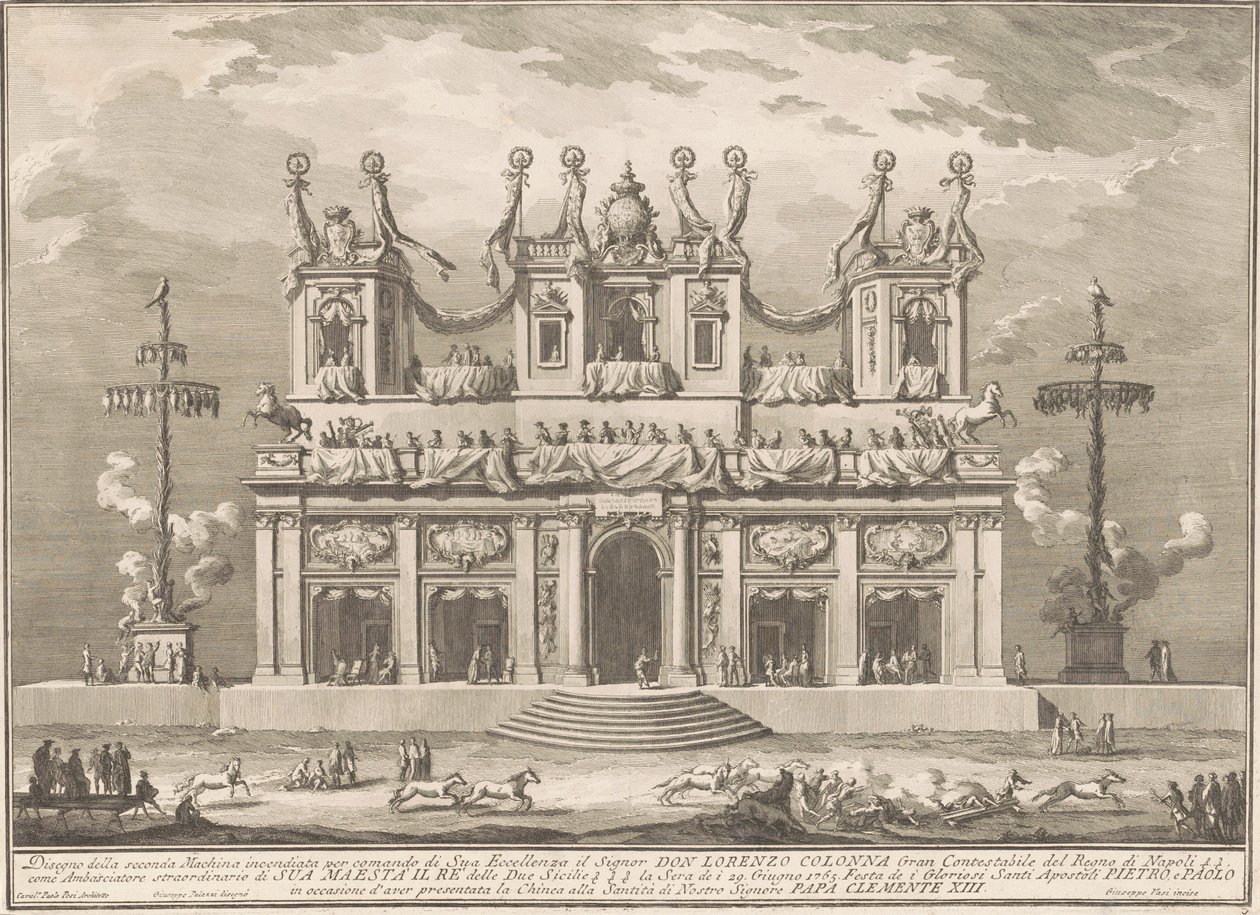 1765 年の中国の Seconda Macchina: コケイン ポールで装飾された建物 作： ジュゼッペ・ヴァシ、ジュゼッペ・パラッツィの後、パオロ・ポジの後