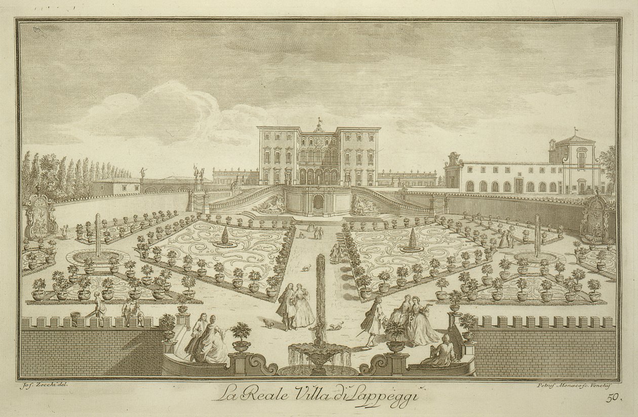 トスカーナの景色からのヴィララペッジ、c.1744-57を公開 作： ジュゼッペ・ゾッチ