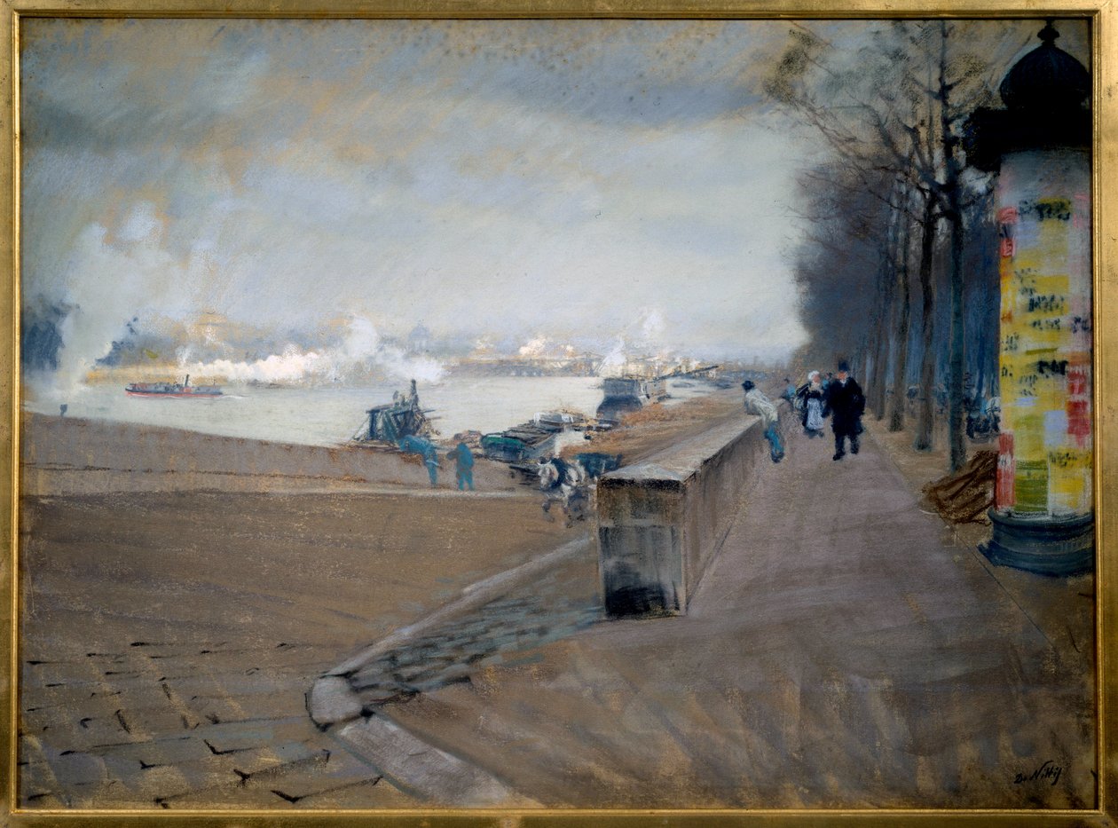 パリのラ・セーヌ川。ジュゼッペ・ニッティス（1846-1884）の絵画 作： ジュゼッペまたはジョセフ・ド・ニッティス